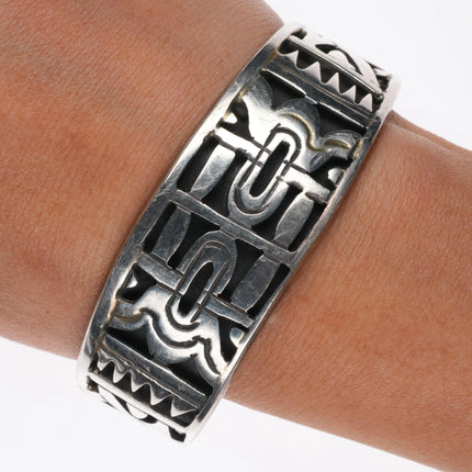 6.5" Vintage Mexican sterling silver geometric Aztec style cuff bracelet