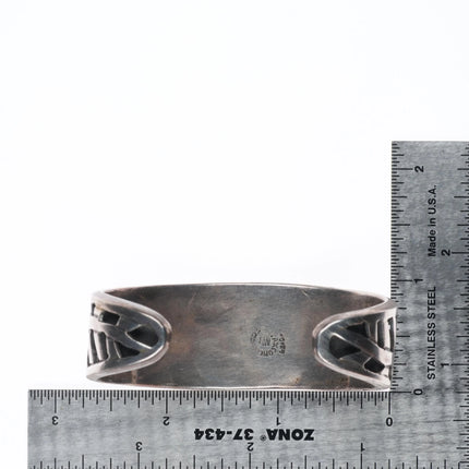 6.5" Vintage Mexican sterling silver geometric Aztec style cuff bracelet