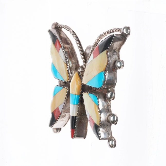 Vintage CT ST Zuni Sterling silver channel inlay butterfly pendant/pin