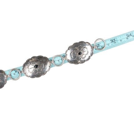 32.5" Vintage Navajo sterling silver onyx link belt hand stamped