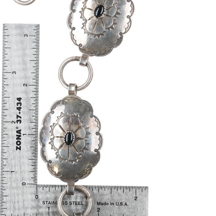 32.5" Vintage Navajo sterling silver onyx link belt hand stamped