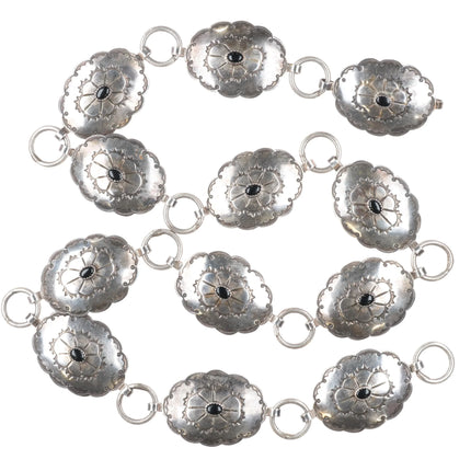 32.5" Vintage Navajo sterling silver onyx link belt hand stamped