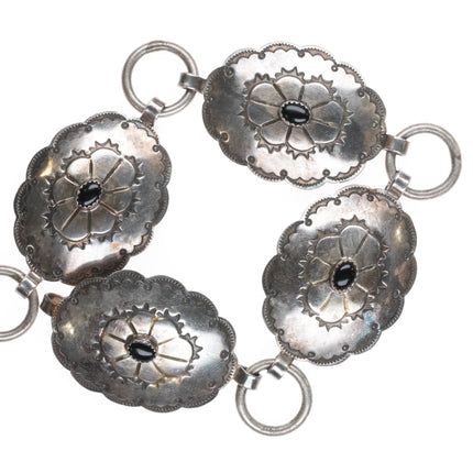 32.5" Vintage Navajo sterling silver onyx link belt hand stamped