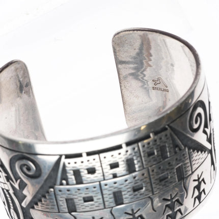 6.25" James Selina Hopi Overlay corn/kachina theme sterling silver cuff bracelet