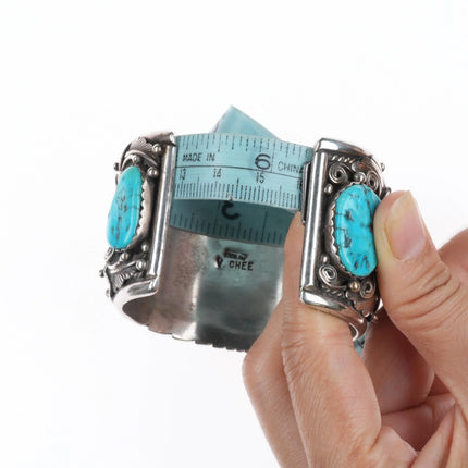 6.25" Victor Chee Navajo sterling silver, turquoise, coral watch cuff bracelet