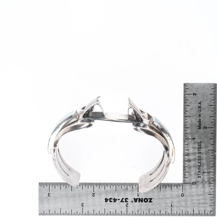 6.25" Lester Ortiz Navajo sterling silver turquoise inlay watch cuff bracelet