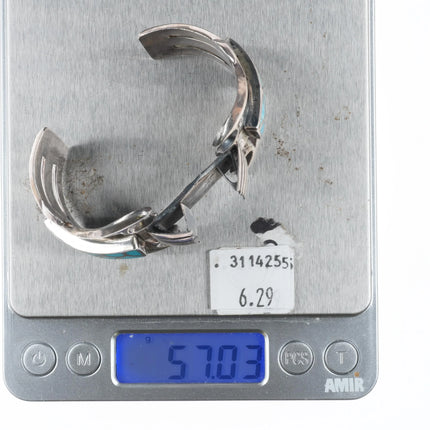 6.25" Lester Ortiz Navajo sterling silver turquoise inlay watch cuff bracelet