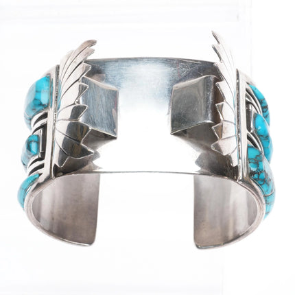 6.75" Vintage Navajo sterling silver spiderweb turquoise watch cuff bracelet