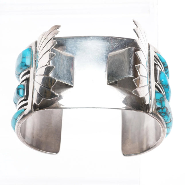 6.75" Vintage Navajo sterling silver spiderweb turquoise watch cuff bracelet