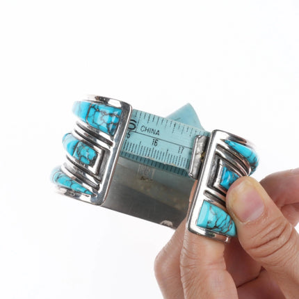6.75" Vintage Navajo sterling silver spiderweb turquoise watch cuff bracelet