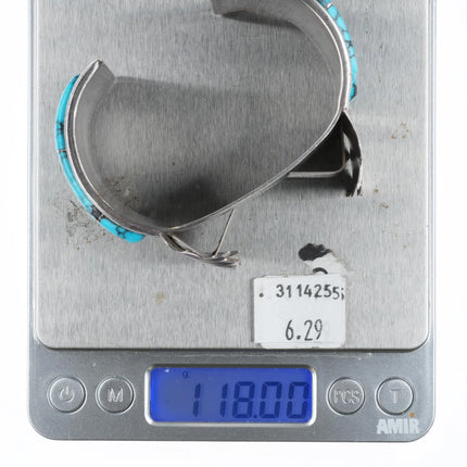 6.75" Vintage Navajo sterling silver spiderweb turquoise watch cuff bracelet