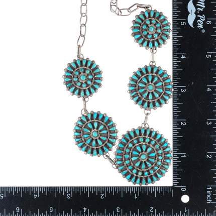 Vintage Judy Wallace Zuni turquoise cluster petit point necklace sterling silver