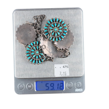 Vintage Judy Wallace Zuni turquoise cluster petit point necklace sterling silver
