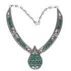 Vintage Calvin Peterson Navajo Sterling silver malachite cluster bib necklace