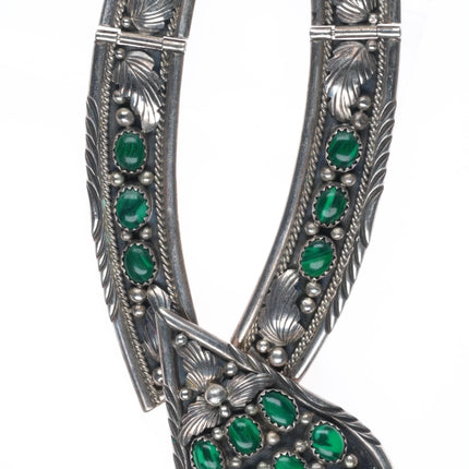 Vintage Calvin Peterson Navajo Sterling silver malachite cluster bib necklace