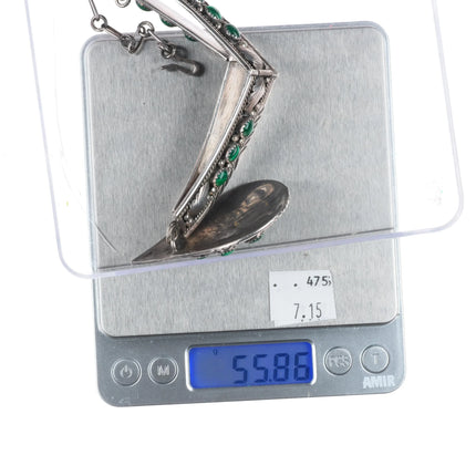 Vintage Calvin Peterson Navajo Sterling silver malachite cluster bib necklace