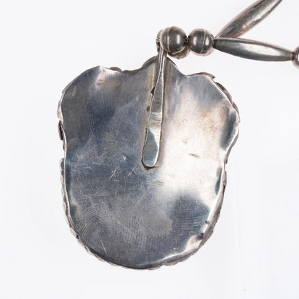 Vintage Navajo sterling silver beaded necklace with turquoise pendant c1970s