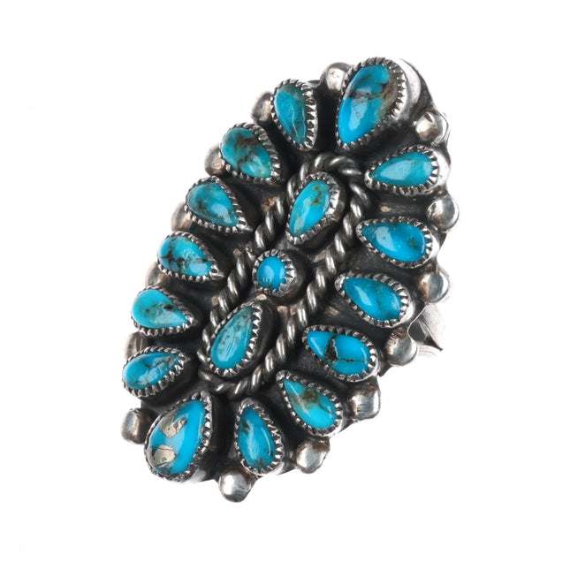 sz6.25 Big 40's-50's Vintage Zuni Morenci turquoise sterling silver cluster ring