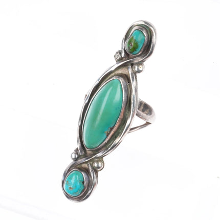 sz7.5 Long vintage Navajo sterling silver ring w/nice turquoise