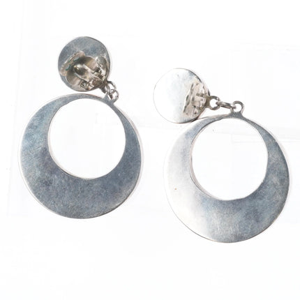 Big c1950 Vintage Zuni sterling silver turquoise channel inlay clip-on earrings