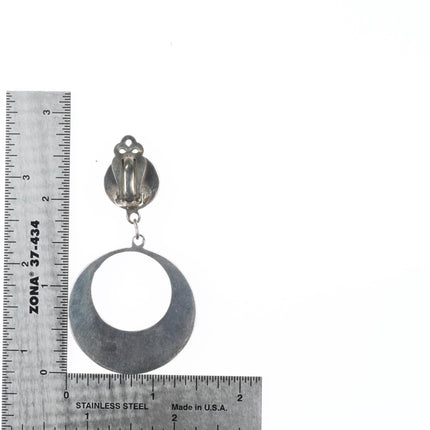 Big c1950 Vintage Zuni sterling silver turquoise channel inlay clip-on earrings