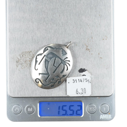 Troy Hoyungwa Hopi Overlay pendant sterling silver Kokopelli flute player