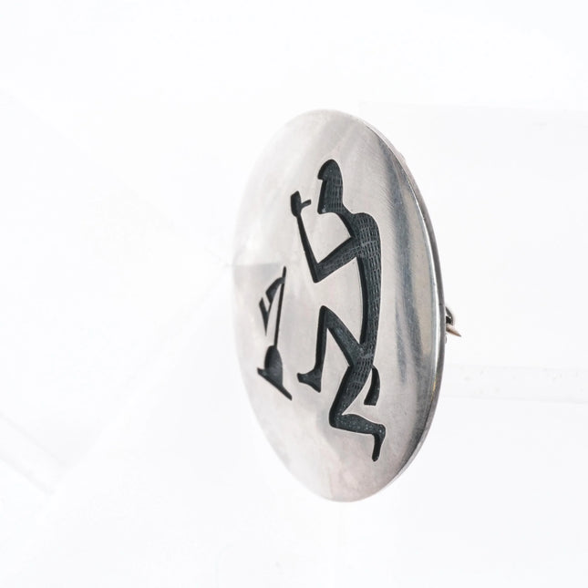 Ramon Albert Jr Dalangyawma Hopi Overlay Kokopelli pendant/pin sterling silver