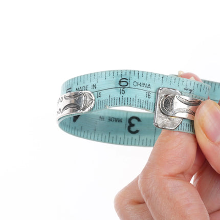 6.5" 1930s Navajo turquoise row cuff bracelet hand stamped sides sterling silver