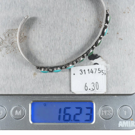 6.5" 1930s Navajo turquoise row cuff bracelet hand stamped sides sterling silver