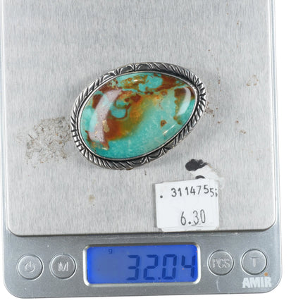 ED Retro Southwestern sterling silver lg stone Royston turquoise belt buckle