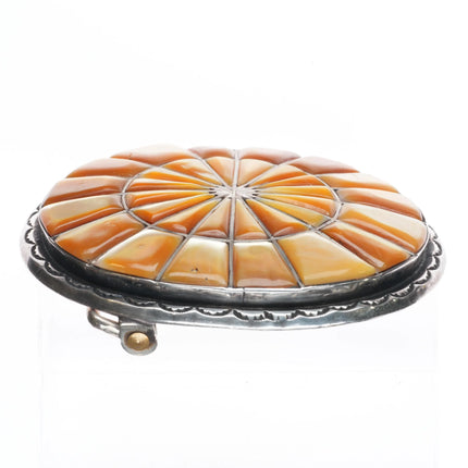 Howard Begay Navajo sterling silver shell yellow mother of pearl belt buckle