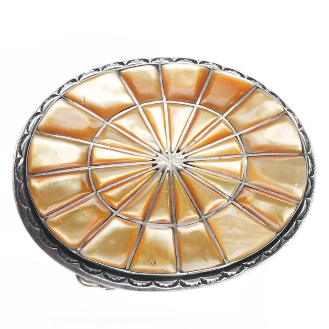 Howard Begay Navajo sterling silver shell yellow mother of pearl belt buckle
