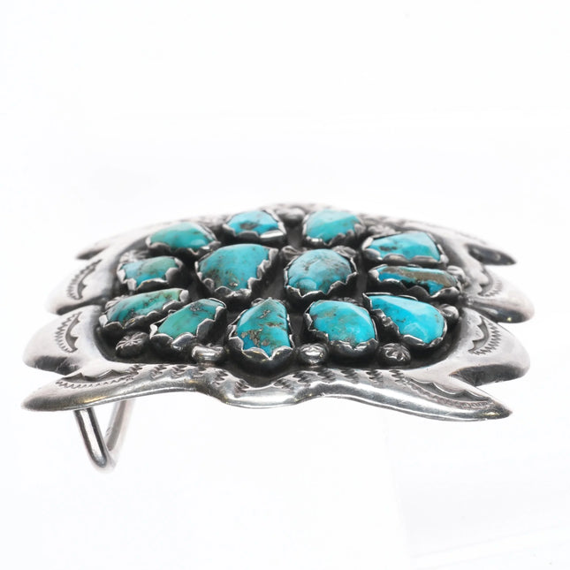40's-50's Zuni cast sterling silver Morenci turquoise cluster belt buckle