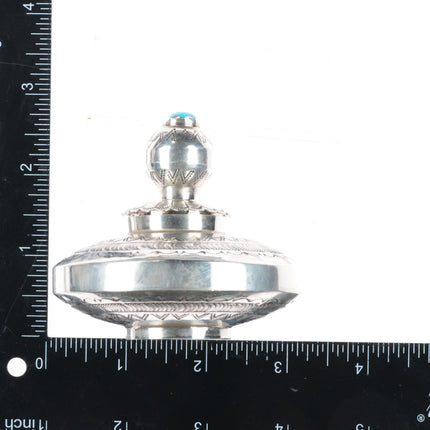Jeffrey Castillo Navajo hand stamped sterling silver/turquoise jar w/lid