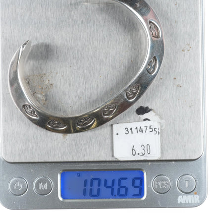 7" Huge Randy Hoskie Navajo carinated sterling silver hand stamped cuff bracelet