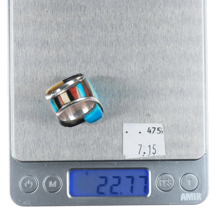 sz7.5 Vintage Native American sterling silver multi-stone inlay modernist ring