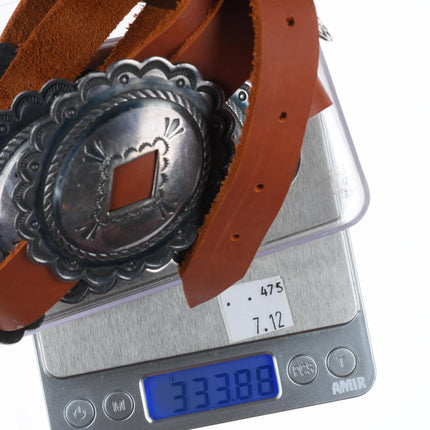 44" 40's-50's  Vintage Navajo hand stamped sterling silver concho belt