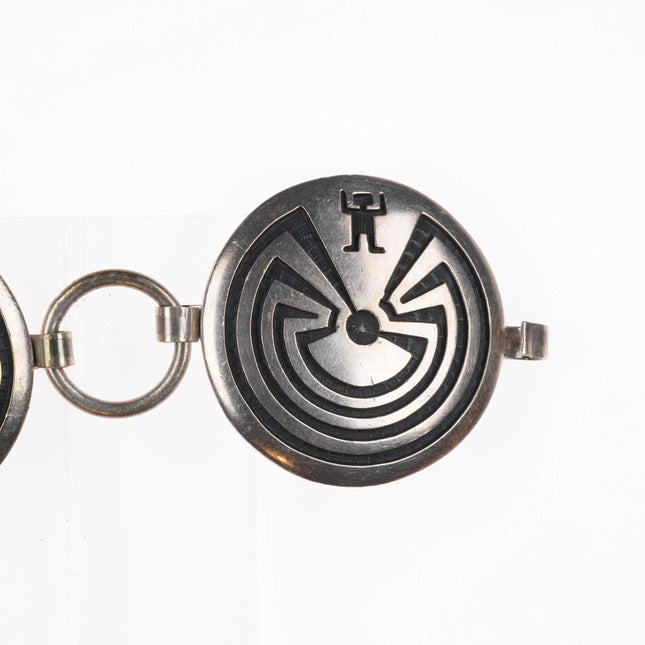 42.5" Bernard Dawahoya Hopi overlay man in the maze sterling silver concho belt