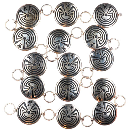 42.5" Bernard Dawahoya Hopi overlay man in the maze sterling silver concho belt