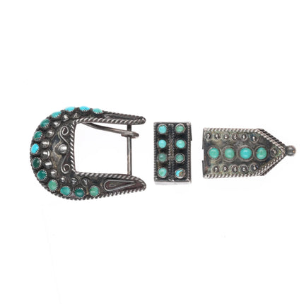 c1940's Zuni snake eye turquoise ranger belt buckle set sterling silver