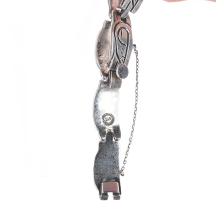 7" Retro Taxco sterling silver Aztec style modernist Mexican link bracelet