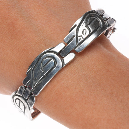 7" Retro Taxco sterling silver Aztec style modernist Mexican link bracelet