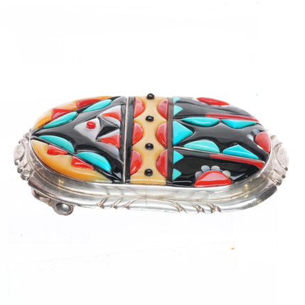 Virginia Quam Zuni sterling silver cobblestone inlay turquoise/coral belt buckle