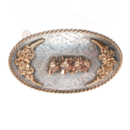 Vintage Sterling silver Diablo Big hand engraved horse heads trophy belt buckle