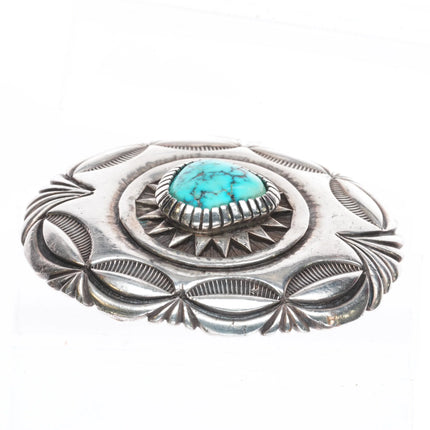 Emerson Bill Navajo Deep stamped sterling silver hi-grade turquoise belt buckle