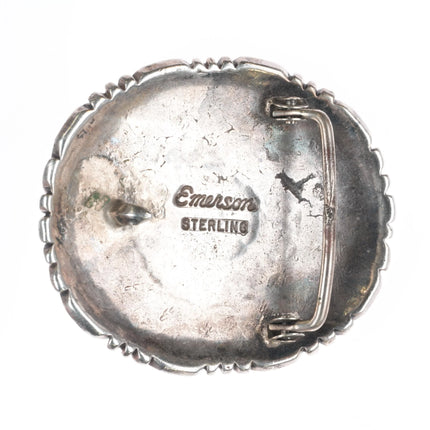 Emerson Bill Navajo Deep stamped sterling silver hi-grade turquoise belt buckle