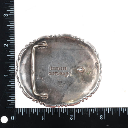 Emerson Bill Navajo Deep stamped sterling silver hi-grade turquoise belt buckle