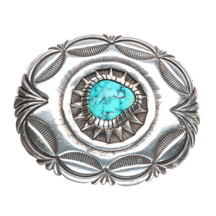 Emerson Bill Navajo Deep stamped sterling silver hi-grade turquoise belt buckle