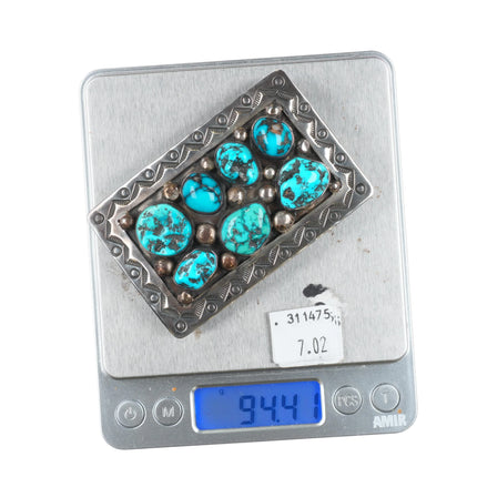 Heavy Vintage Becenti Navajo square sterling silver turquoise  belt buckle