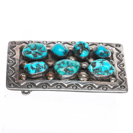 Heavy Vintage Becenti Navajo square sterling silver turquoise  belt buckle